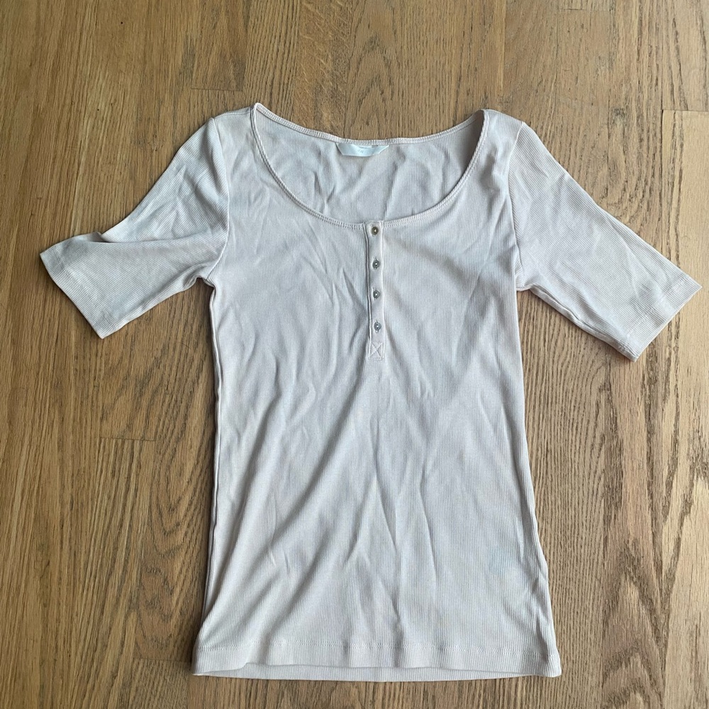 Women's Cream scoop neck ribbed Top